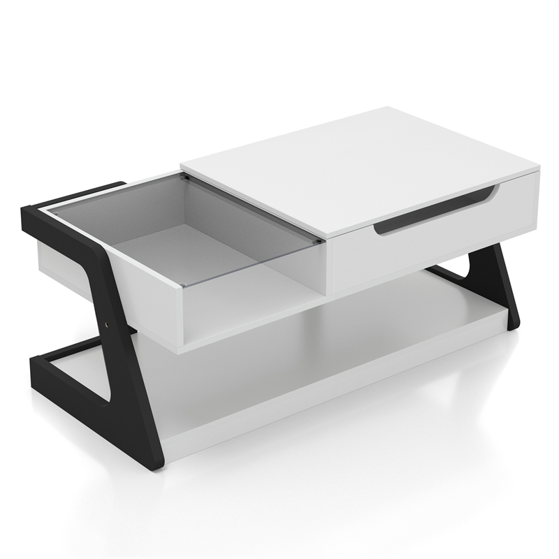 Bowery Hill Modern Wood Lift-Top Storage Coffee Table in White