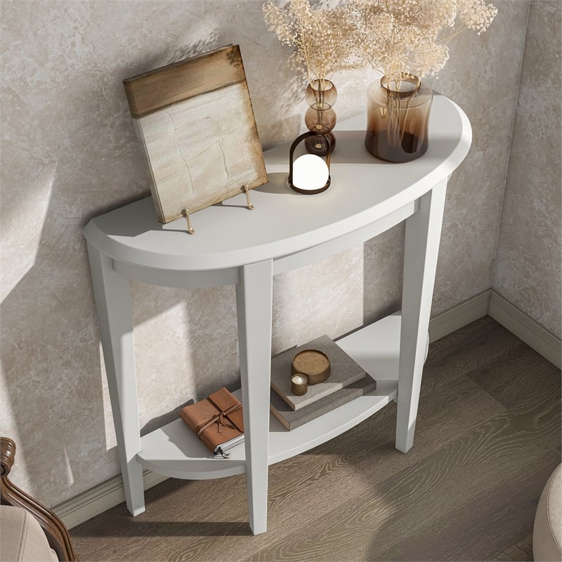 Bowery Hill Modern Wood Console Table with Bottom Shelf in White