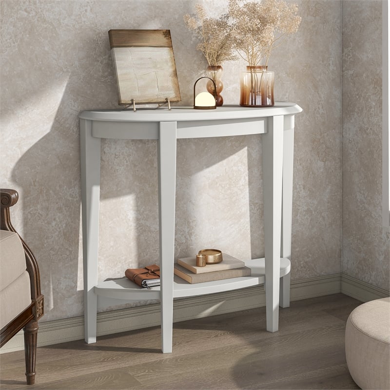 Bowery Hill Modern Wood Console Table with Bottom Shelf in White