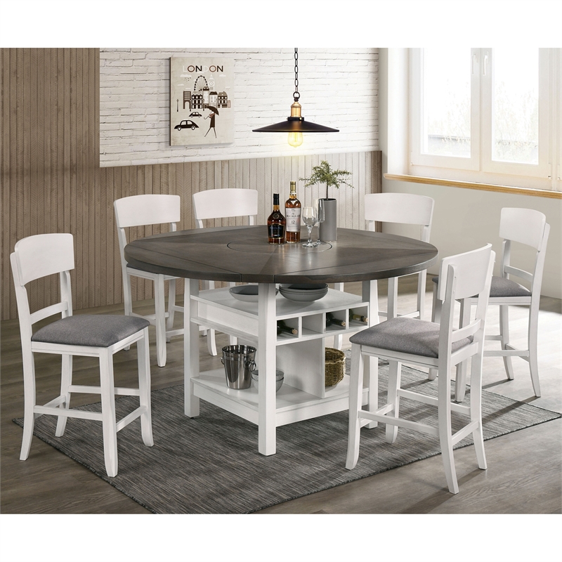 Bowery Hill Wood 7-Piece Round Counter Height Table Set in White