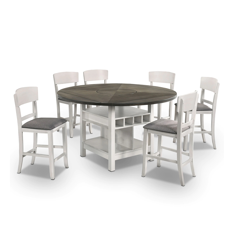 Bowery Hill Wood 7-Piece Round Counter Height Table Set in White