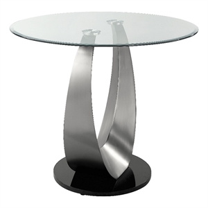 Bowery Hill Glass Top Pedestal Counter Table in Black and Silver