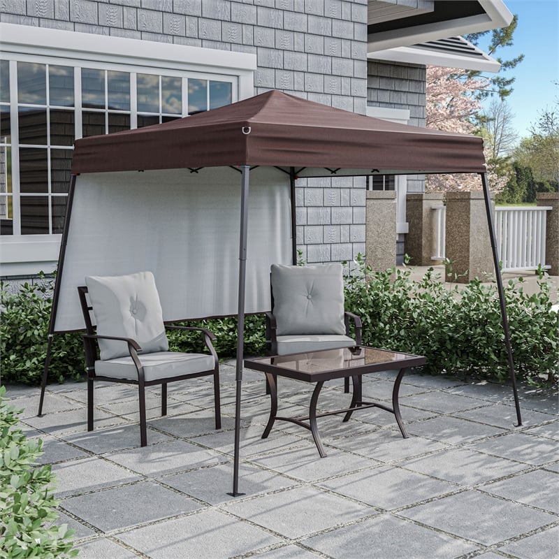 Bowery Hill 6' Outdoor Burgundy Fabric Canopy Pop-Up Gazebo Tent