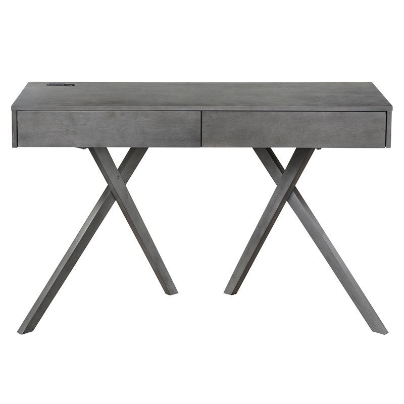 Bowery Hill Contemporary Wood Writing Desk with USB in Gray Finish