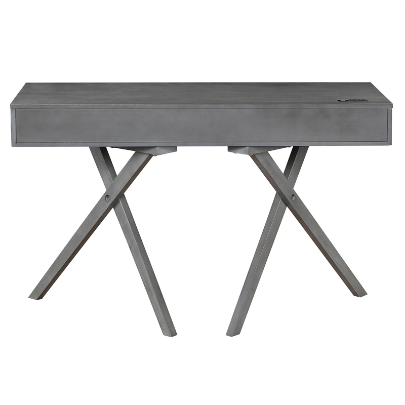 Bowery Hill Contemporary Wood Writing Desk with USB in Gray Finish