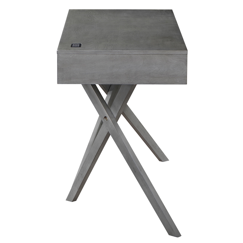 Bowery Hill Contemporary Wood Writing Desk with USB in Gray Finish