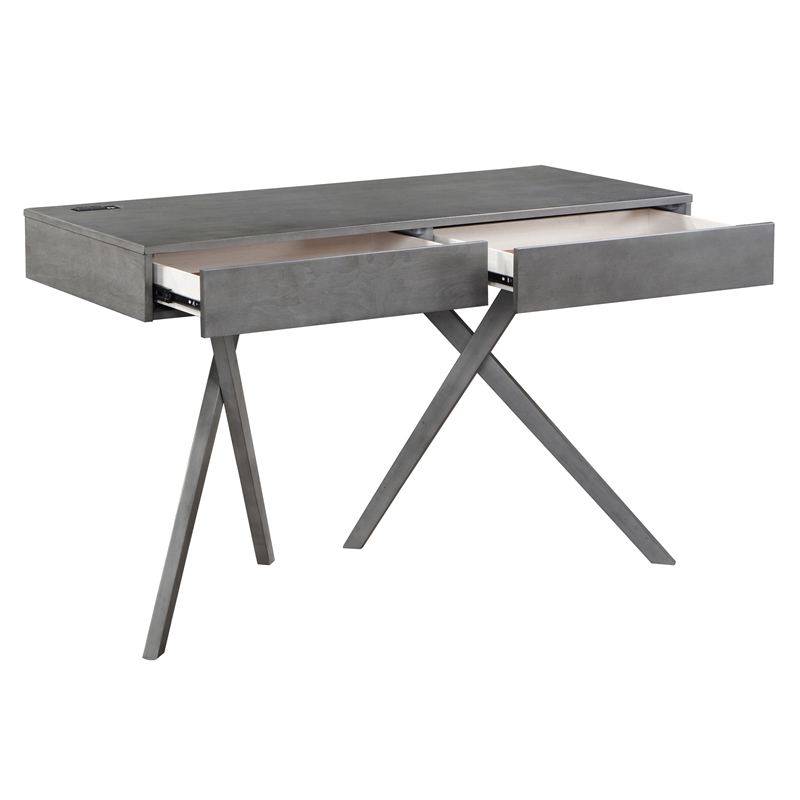 Bowery Hill Contemporary Wood Writing Desk with USB in Gray Finish