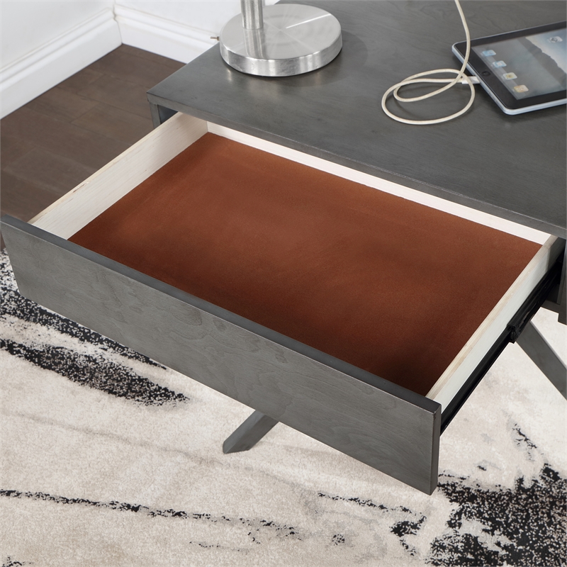 Bowery Hill Contemporary Wood Writing Desk with USB in Gray Finish
