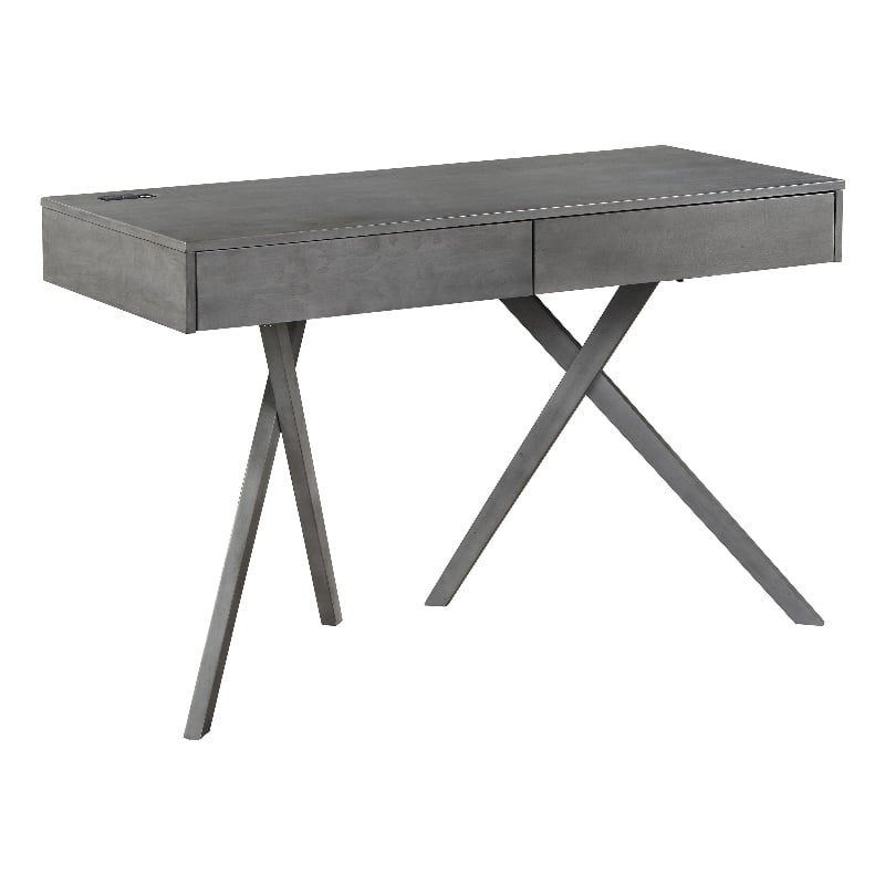 Bowery Hill Contemporary Wood Writing Desk with USB in Gray Finish