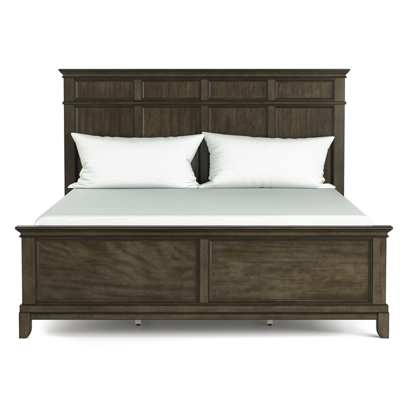 Bowery Hill Contemporary Solid Wood Panel Queen Bed in Gray Finish