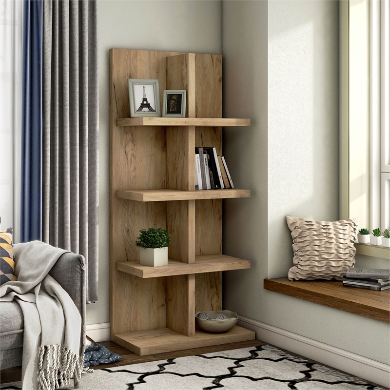 Bowery Hill Contemporary Wood 4-Shelf Bookcase in Light Oak Finish