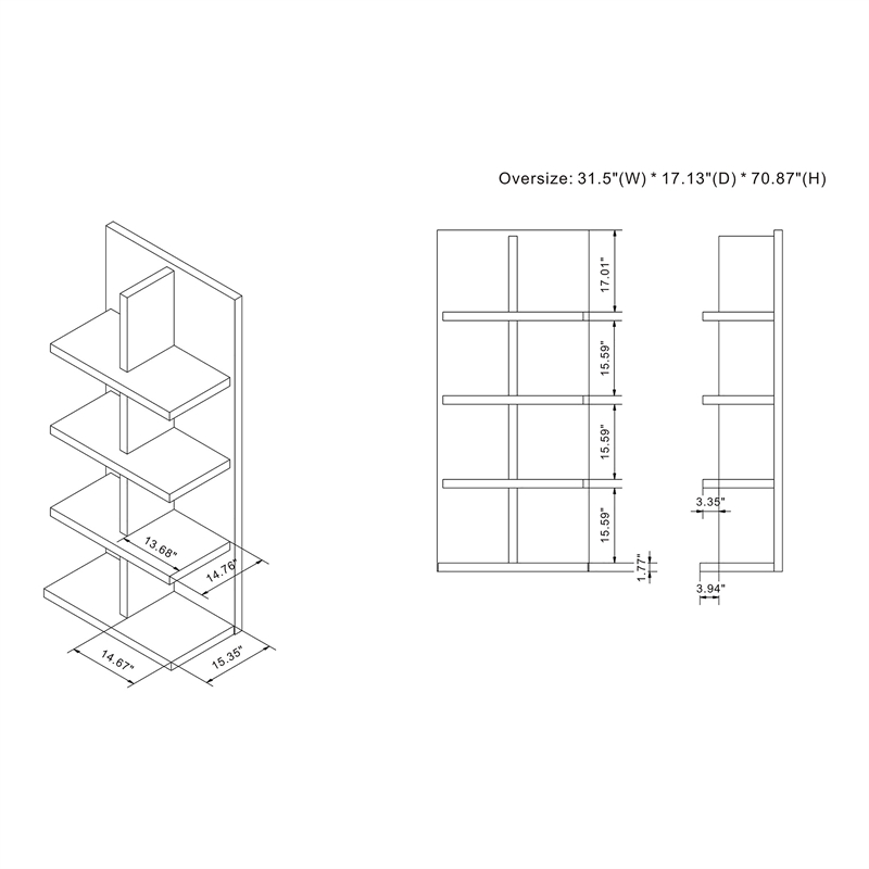Bowery Hill Contemporary Wood 4-Shelf Bookcase in Light Oak Finish