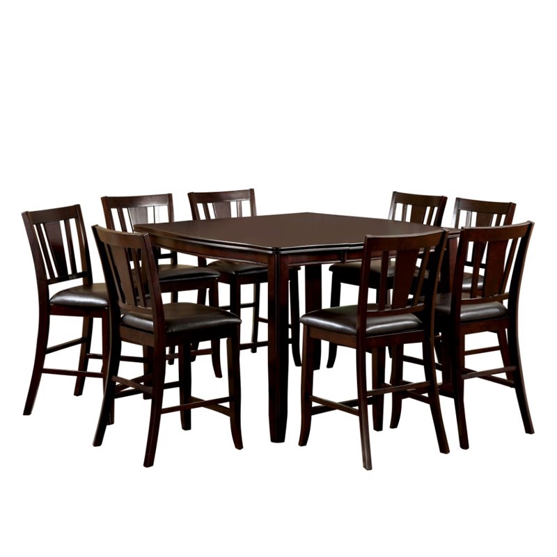 Bowery Hill Modern Espresso Wood 9-Piece Counter Height Dining Set
