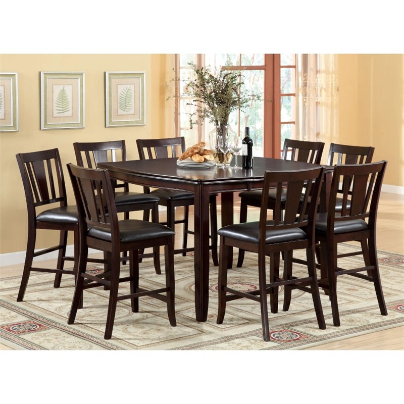 Bowery Hill Modern Espresso Wood 9-Piece Counter Height Dining Set