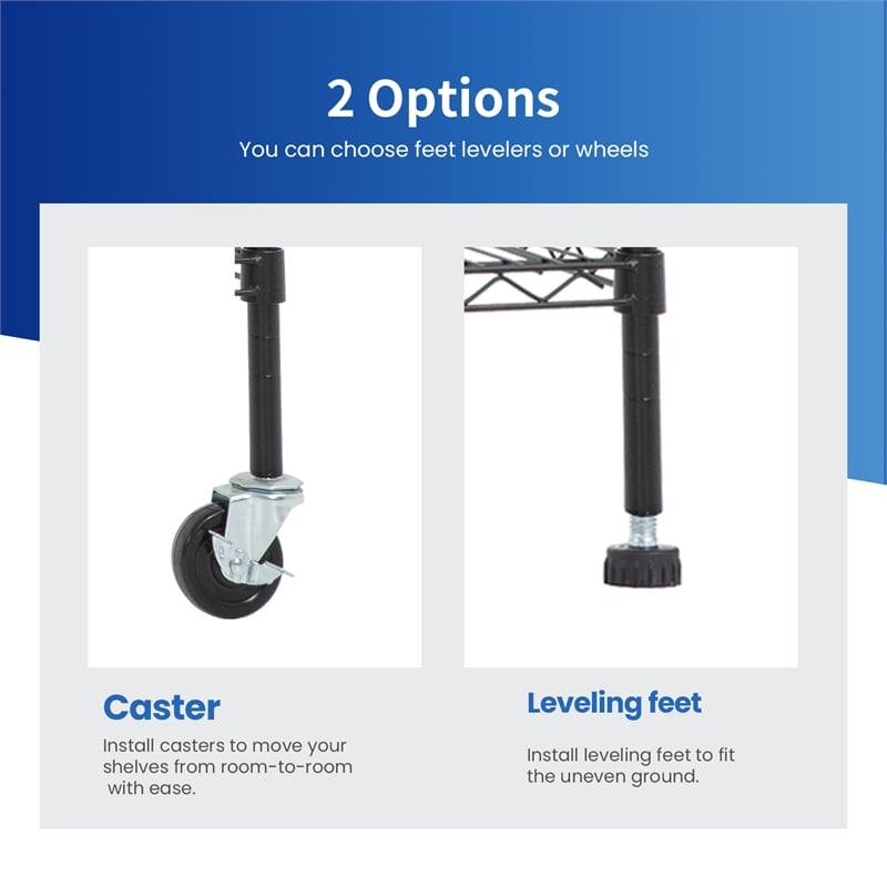 Bowery Hill Modern 6-Tier Metal Shelf with Mounted Wheels in Black