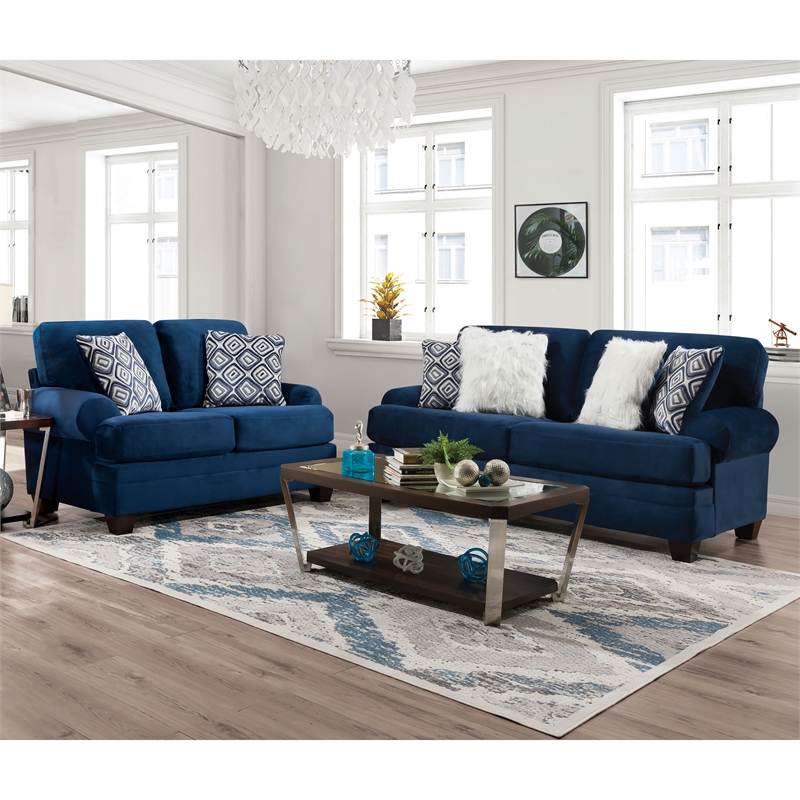 Bowery Hill Modern Microfiber Upholstered 2-Piece Sofa Set in Navy