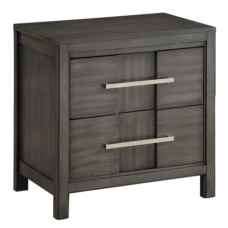 Bowery Hill Contemporary Solid Wood 2-Drawer Nightstand in Gray