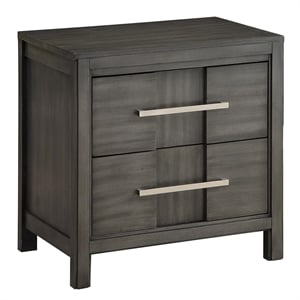 Bowery Hill Contemporary Solid Wood 2-Drawer Nightstand in Gray