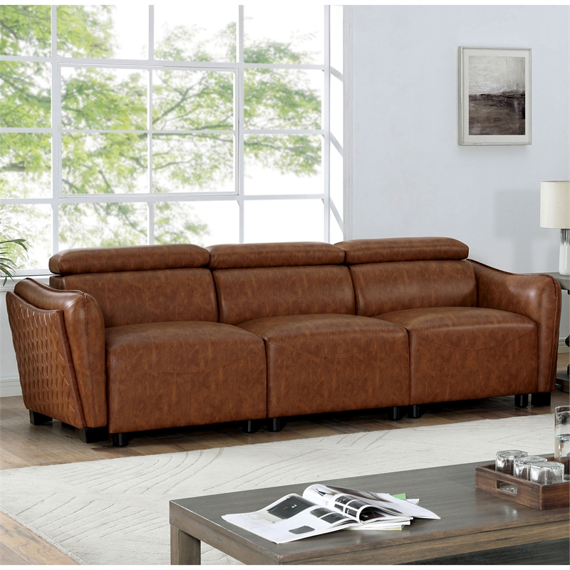 Bowery Hill Contemporary Faux Leather 3-Piece Sofa Set in Brown