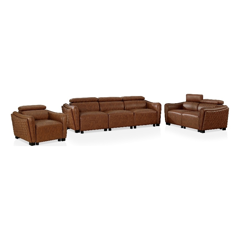 Bowery Hill Contemporary Faux Leather 3-Piece Sofa Set in Brown