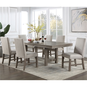 Bowery Hill Solid Wood Gray Dining Set Rectangular Built-In Leaf 84&quot Unassembled