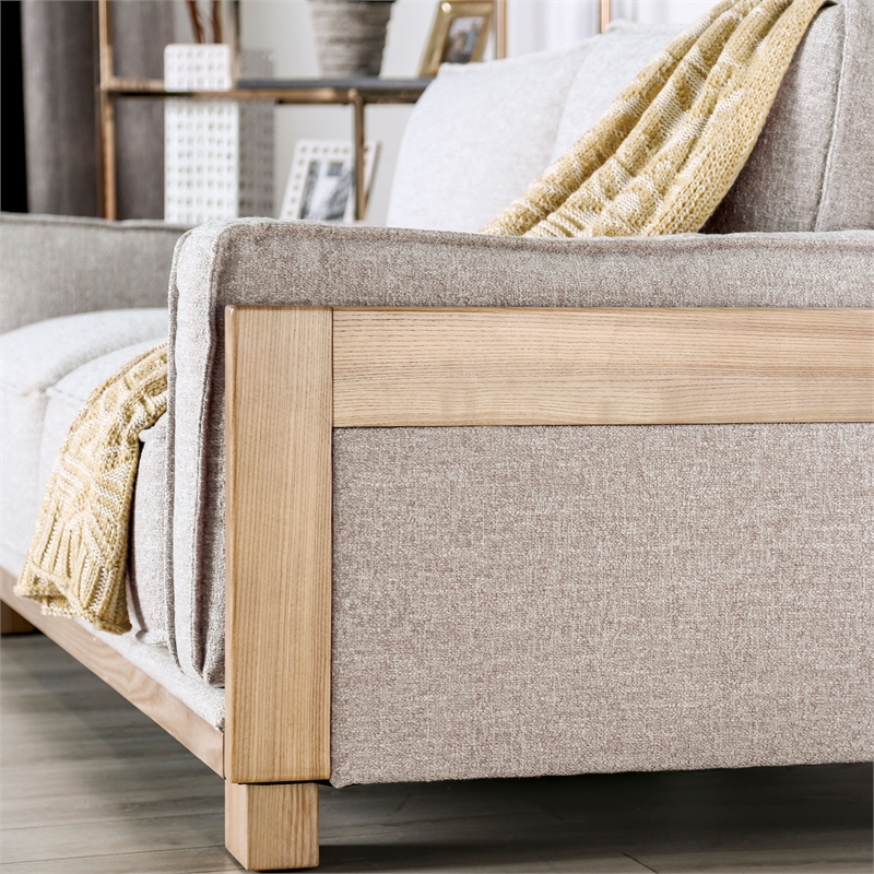 Bowery Hill Contemporary Fabric Upholstered Sofa in Light Brown