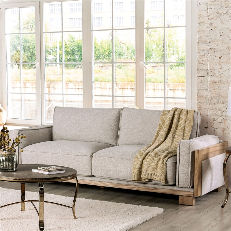 Bowery Hill Contemporary Fabric Upholstered Sofa in Light Brown