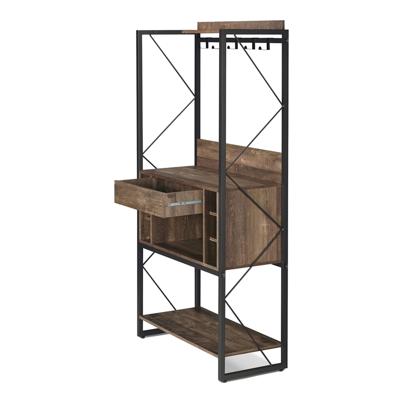 Bowery Hill Contemporary Wood Multi-Storage Baker's Rack in Oak
