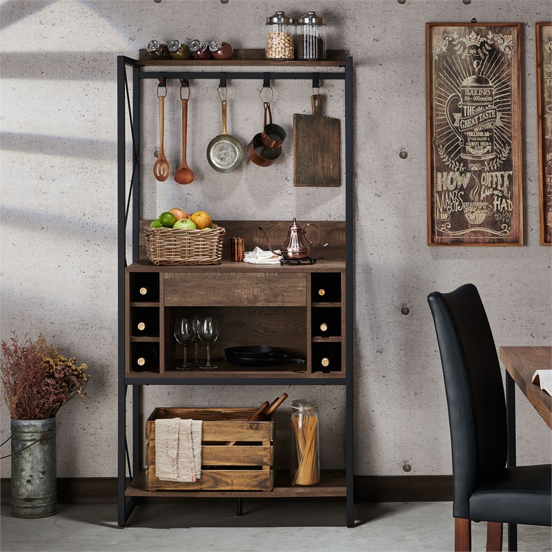 Bowery Hill Contemporary Wood Multi-Storage Baker's Rack in Oak