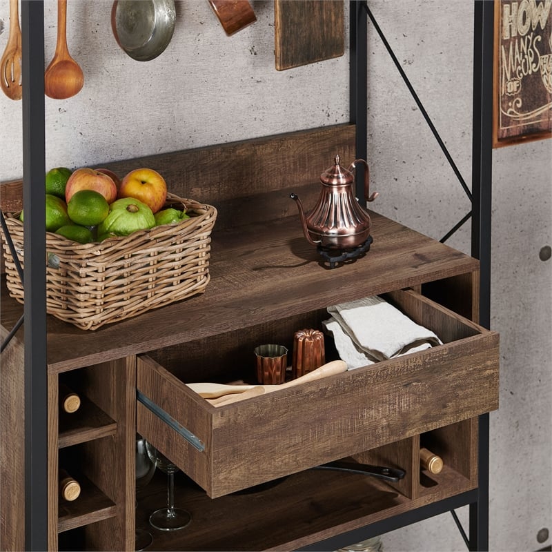 Bowery Hill Contemporary Wood Multi-Storage Baker's Rack in Oak