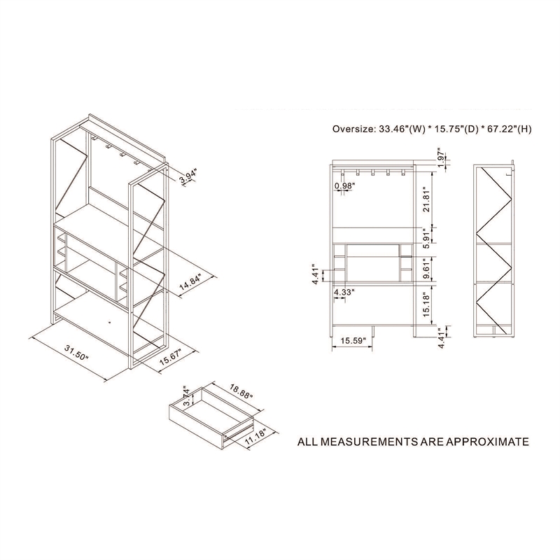 Bowery Hill Contemporary Wood Multi-Storage Baker's Rack in Oak
