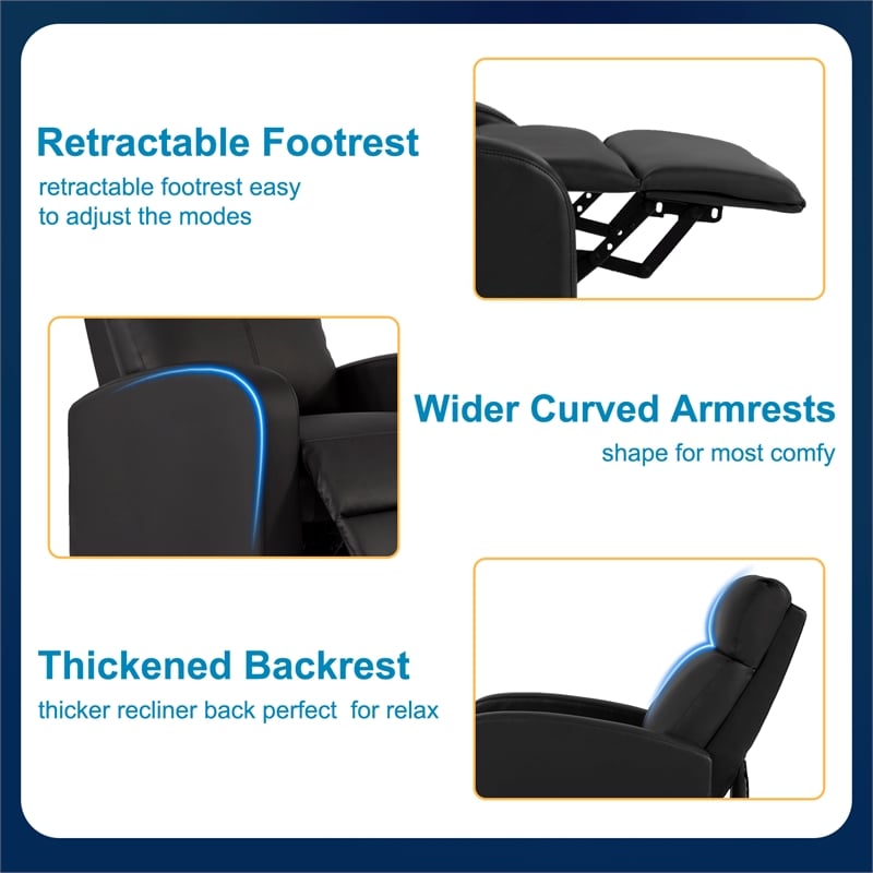 Bowery Hill Modern Faux Leather Massage Recliner Chair in Black