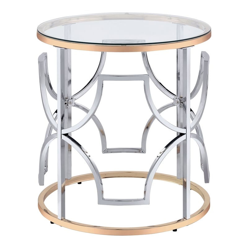 Bowery Hill Modern Glass Top Round End Table in Chrome and Gold