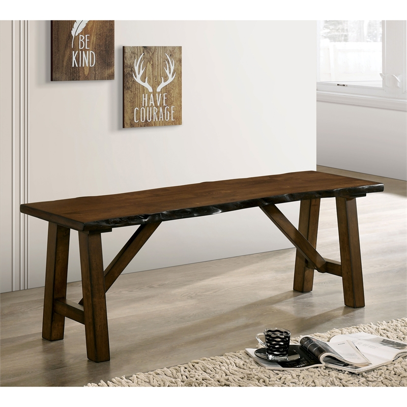 Bowery Hill Modern Rustic Wood Rectangle Dining Bench in Walnut