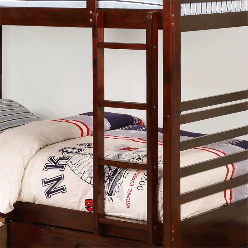 Bowery Hill Wood Twin over Twin Storage Bunk Bed in Dark Walnut