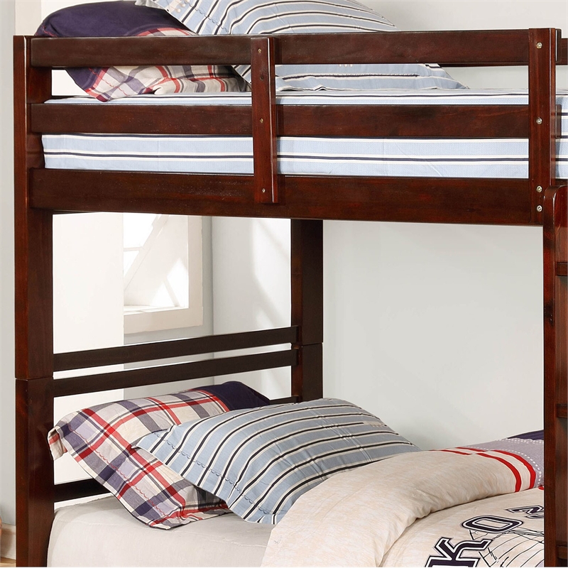 Bowery Hill Wood Twin over Twin Storage Bunk Bed in Dark Walnut