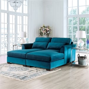 Bowery Hill Fabric Upholstered Teal Sectional with Double Chaise