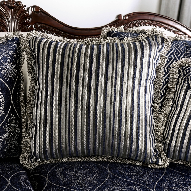 Bowery Hill Chenille Upholstered Blue and White 2-Piece Sofa Set