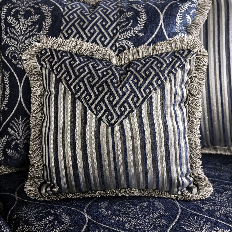 Bowery Hill Chenille Upholstered Blue and White 2-Piece Sofa Set