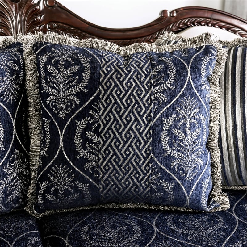 Bowery Hill Chenille Upholstered Blue and White 2-Piece Sofa Set