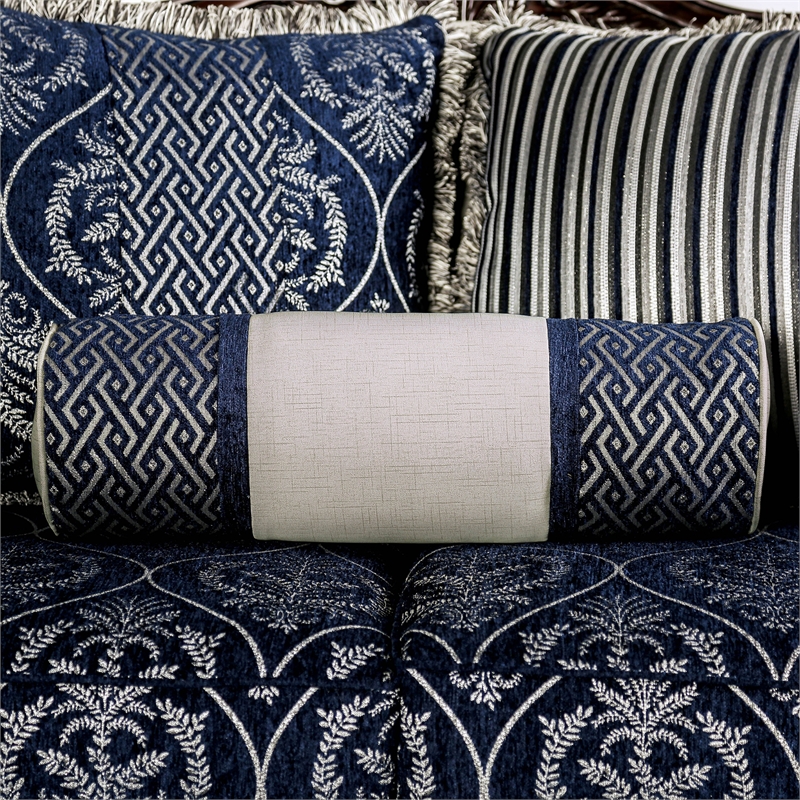 Bowery Hill Chenille Upholstered Blue and White 2-Piece Sofa Set