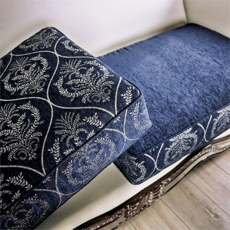 Bowery Hill Chenille Upholstered Blue and White 2-Piece Sofa Set