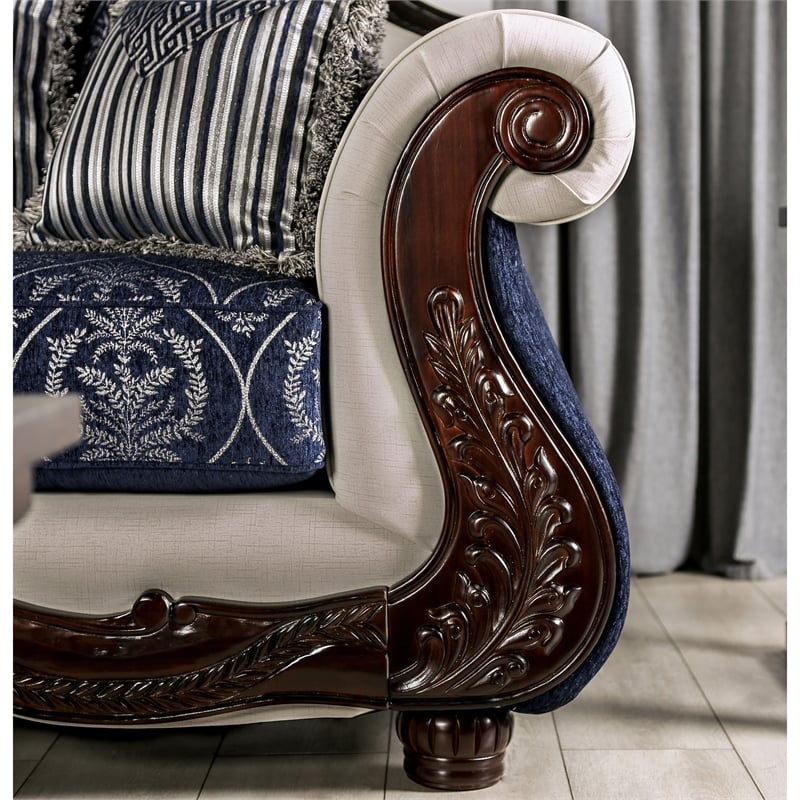Bowery Hill Chenille Upholstered Blue and White 2-Piece Sofa Set