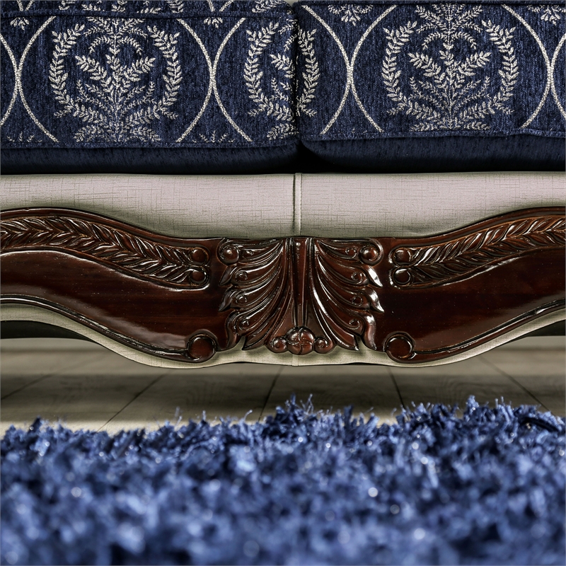Bowery Hill Chenille Upholstered Blue and White 2-Piece Sofa Set