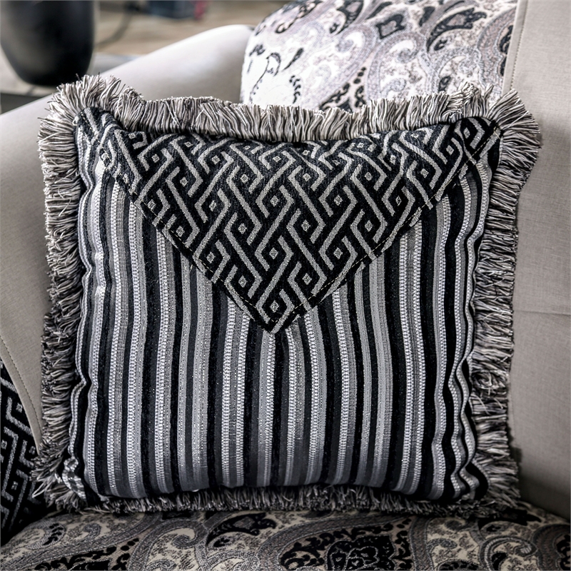 Bowery Hill Chenille Upholstered Black and Gray 2-Piece Sofa Set