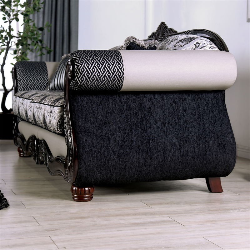 Bowery Hill Chenille Upholstered Black and Gray 2-Piece Sofa Set