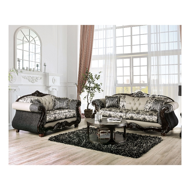 Bowery Hill Chenille Upholstered Black and Gray 2-Piece Sofa Set