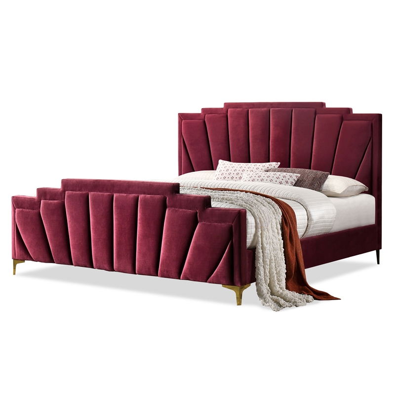 Bowery Hill 3pc Red Fabric Bedroom Set - CalKing + 2 Nightstands