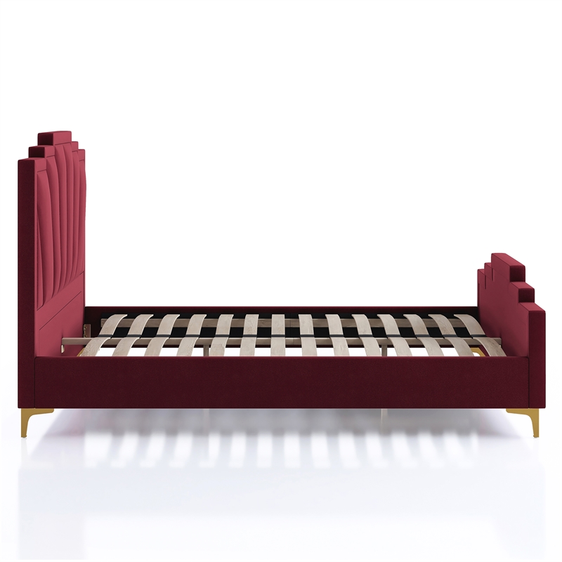 Bowery Hill 3pc Red Fabric Bedroom Set - CalKing + 2 Nightstands