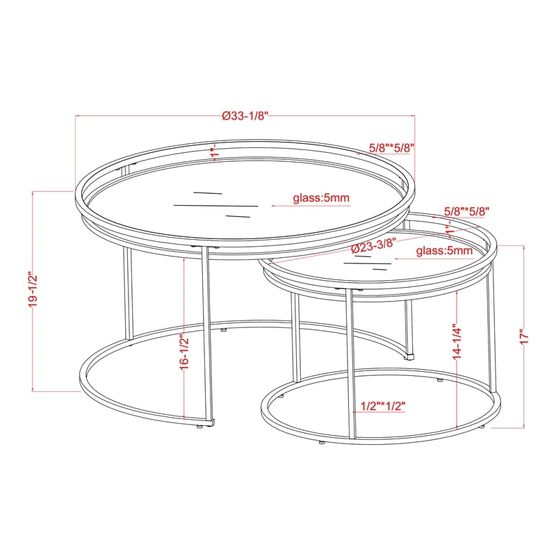 Bowery Hill Metal Glass Top 2-Piece Nesting Tables Set in Chrome